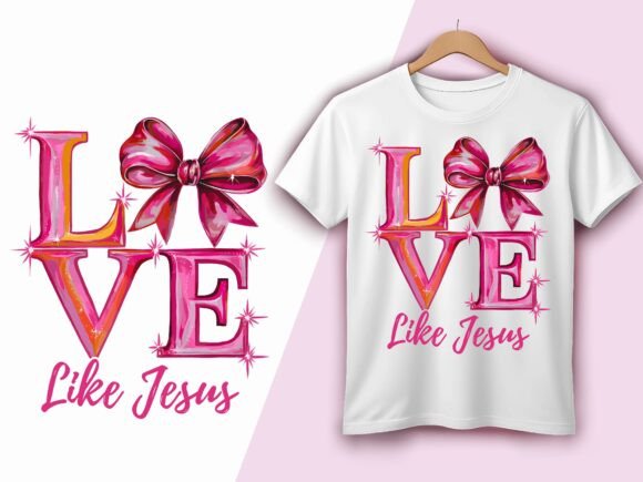 Love Like Jesus Pink Glitter Bow Vector: Graphics for T-Shirt Designs & Local Branding